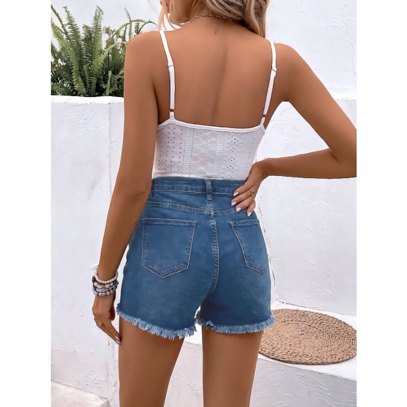 Women's High Waist Denim Short - Shorts Denim Frayed review and price