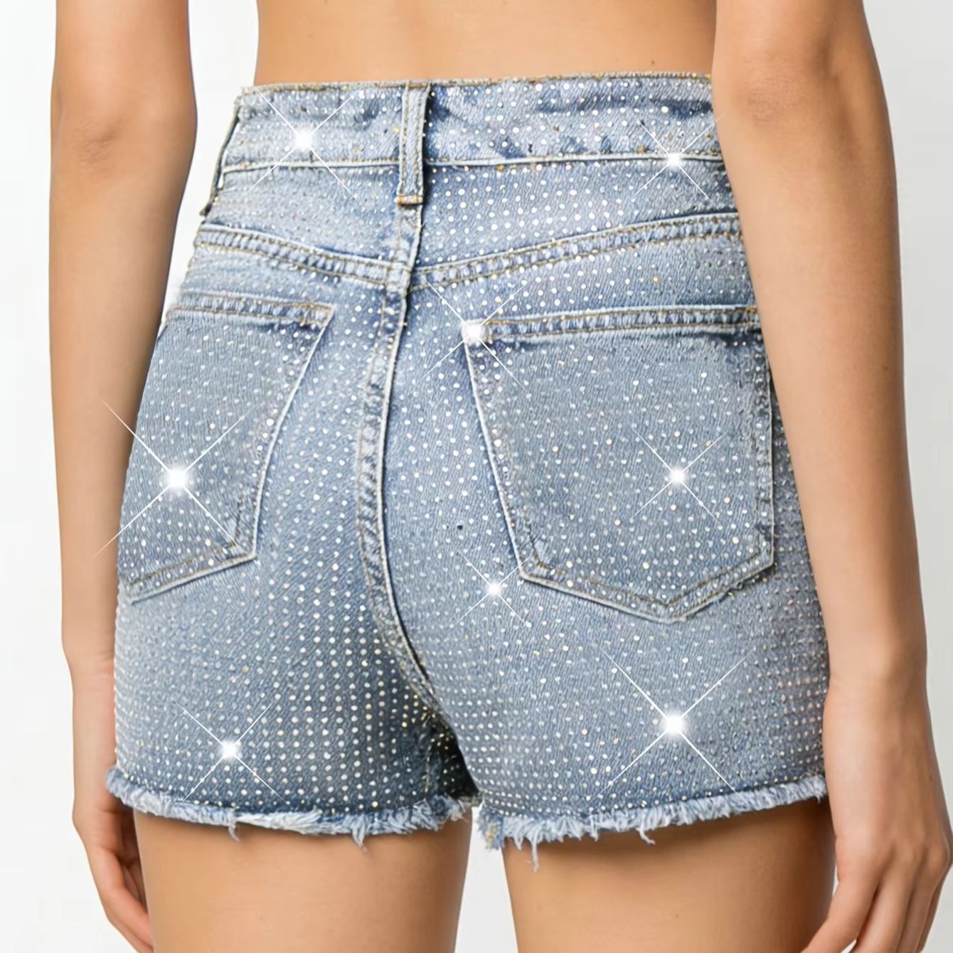 2026 New Full-Bejeweled Elasti - Shorts Denim Frayed review and price