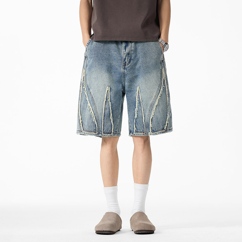 Men's Baggy Denim Jorts, Raw E - Shorts Denim Frayed review and price