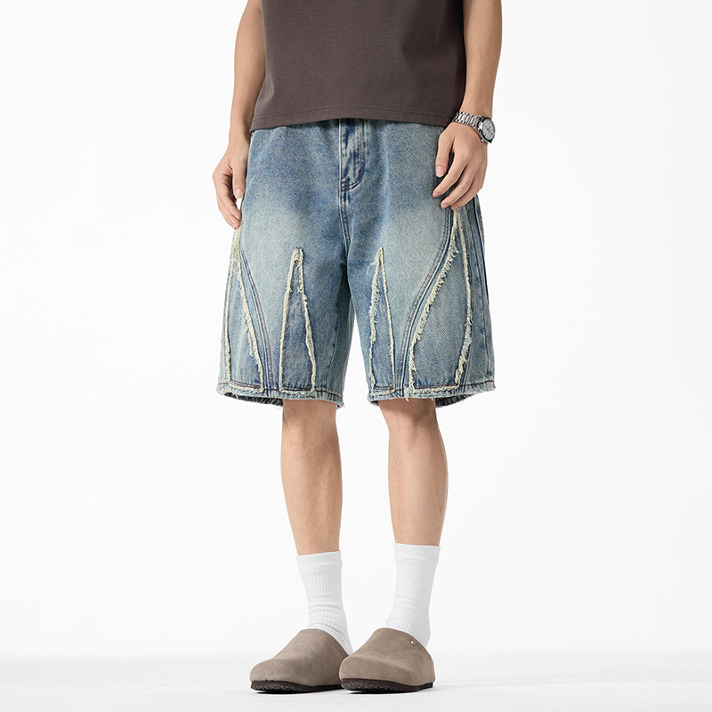 Men's Baggy Denim Jorts, Raw E - Shorts Denim Frayed review and price