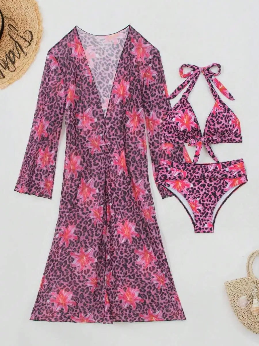 Womens 3-Piece Leopard Floral  - Kimono Sheer Floral review and price