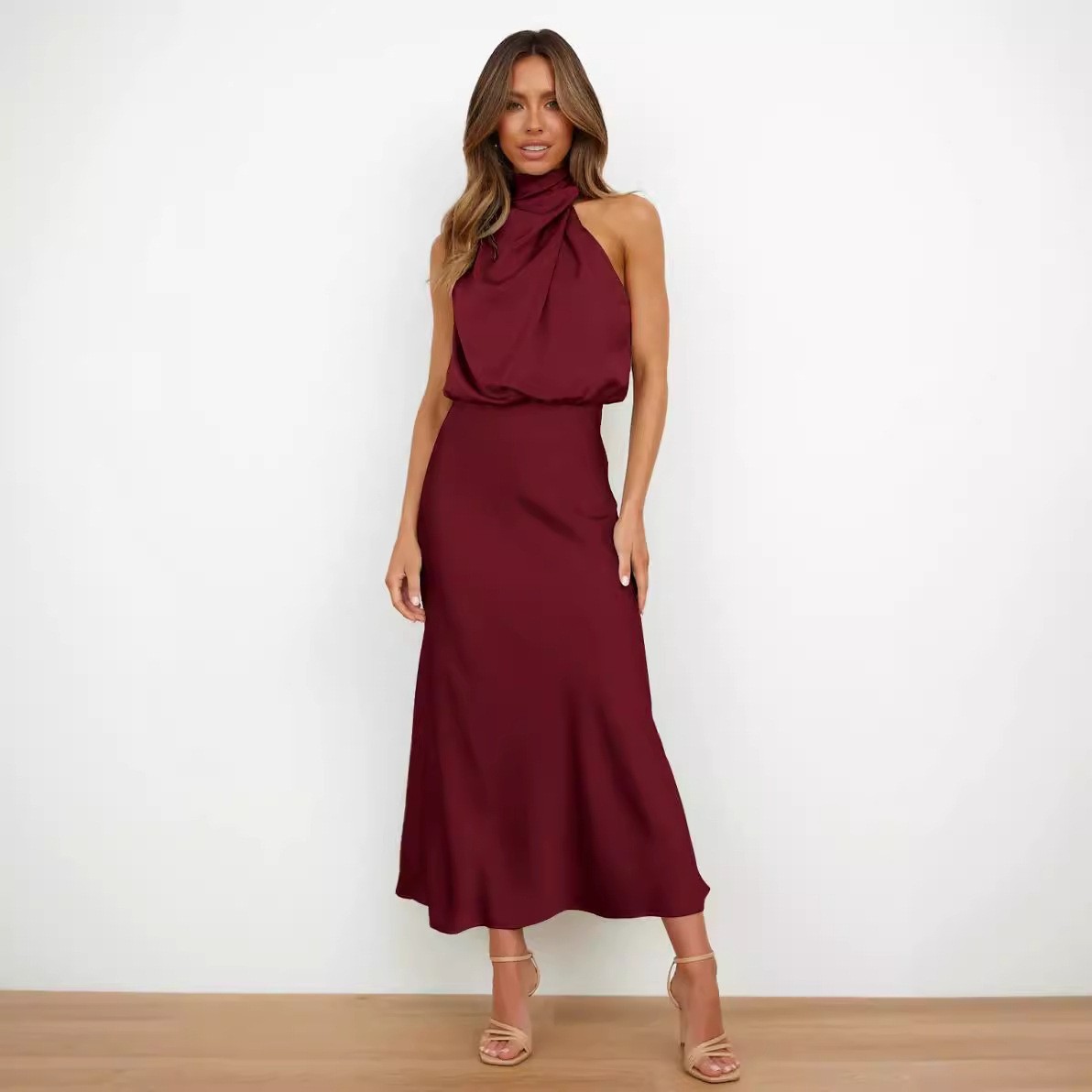 Satin Dress Sleeveless Halter  - Maxi Dress Halter review and price
