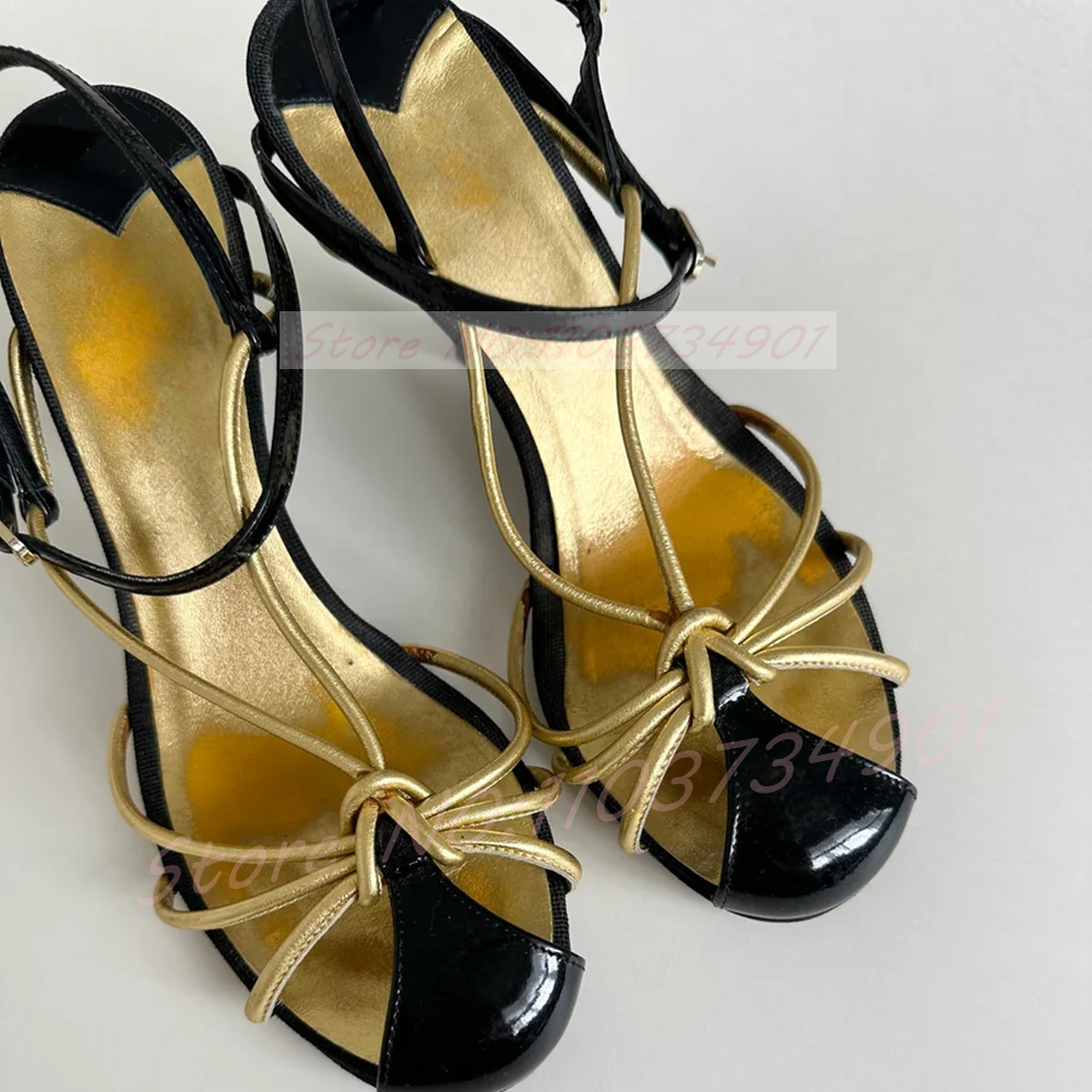 Gold Caged Strappy Knot Sandal - Sandal Strappy Heeled review and price