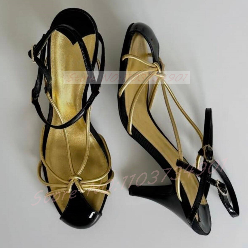 Gold Caged Strappy Knot Sandal - Sandal Strappy Heeled review and price