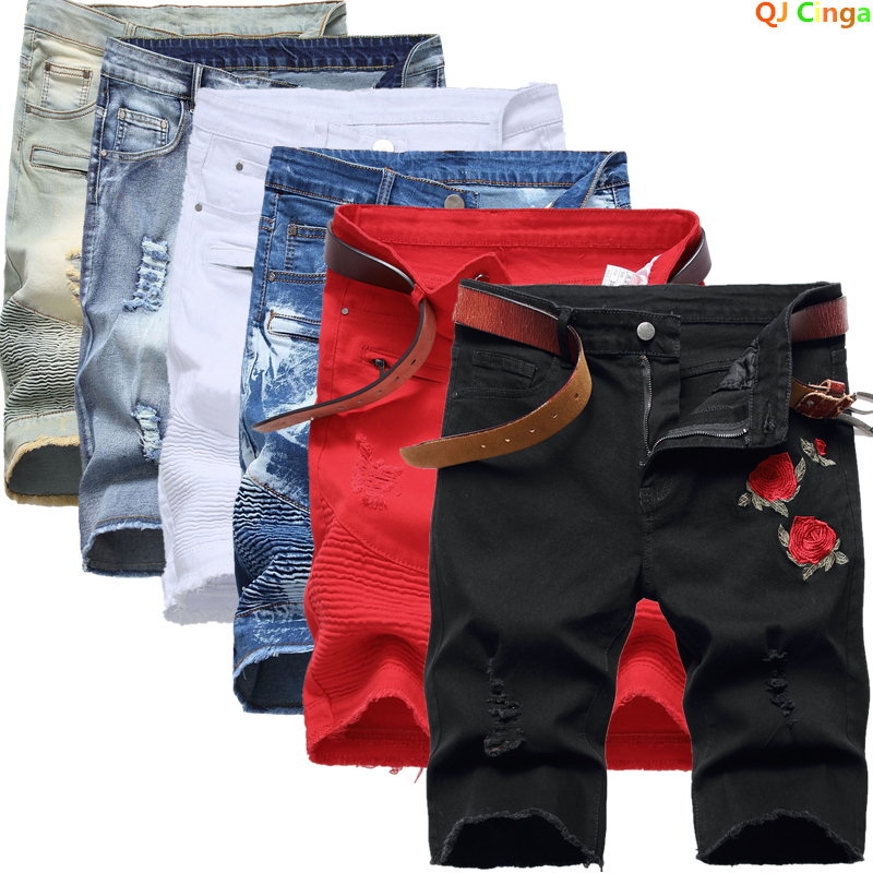 2026 Summer Men's Red Rose Emb - Shorts Denim Frayed review and price